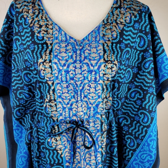 J. Gee Blue Paisley Gold Leopard Print Tie Waist Casual Comfort Maxi Dress - Picture 9 of 10